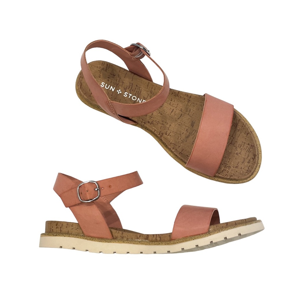SUN + STONE Mattie Flat Sandals in Pink - Size 6